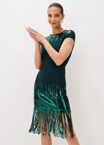 Phase Eight Ferne Sequin Fringeted Dress Green USA | 6235847-UZ